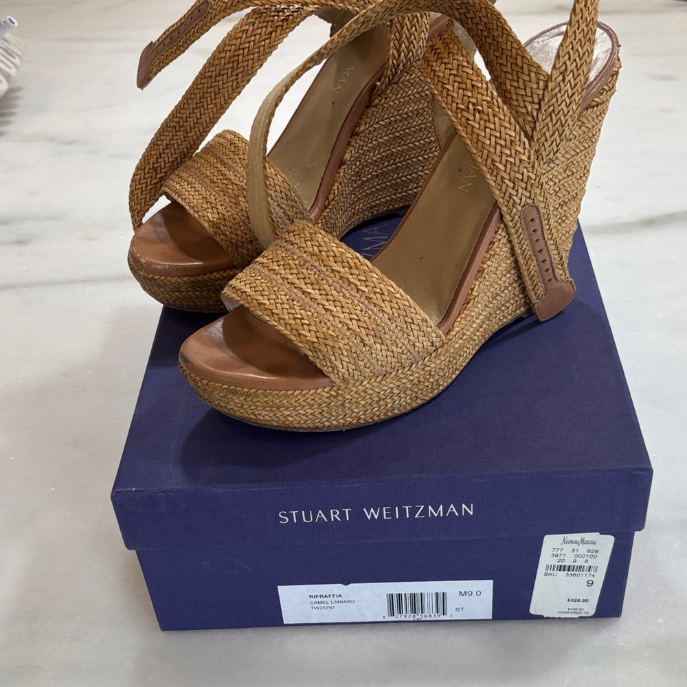 Stuart Weitzman Brown Woven Wedge Sandals